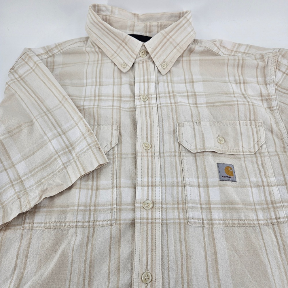 Carhartt Mens Tan Plaid Short Sleeve Button Down Shirt Loose Fit TW4625-M L